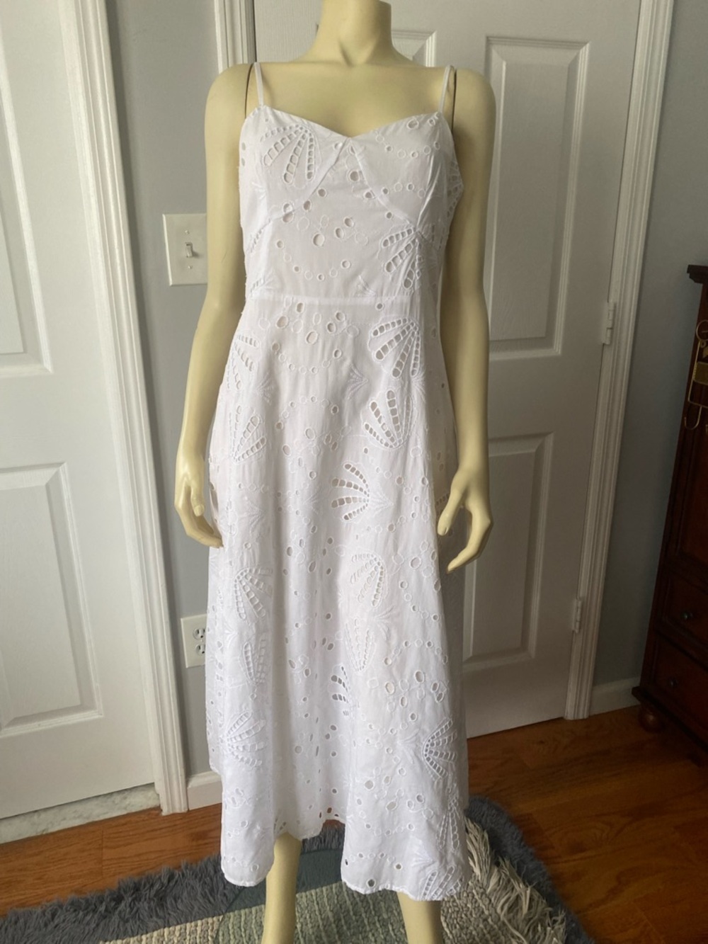 LOFT White Eyelet Midi Dress with Spaghetti Straps/ Size Large